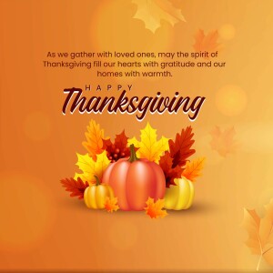 Thanksgiving greeting with pumpkins and autumn leaves