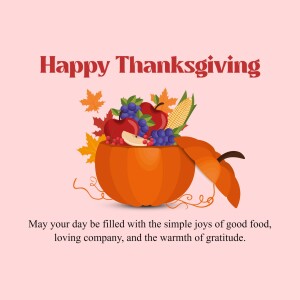 Thanksgiving greeting with pumpkin and autumn harvest