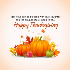 Thanksgiving greeting with pumpkins and autumn leaves