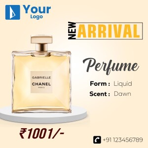 Image of a Gabrielle Chanel perfume bottle with price and contact details.