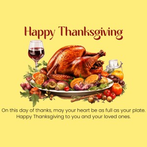 A Thanksgiving dinner with a roasted turkey, wine, and various side dishes.