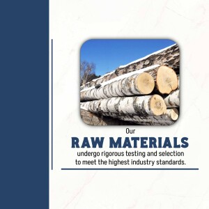 Stacked logs with text 'Raw Materials' and quality statement