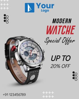 Image of a stylish modern watch with a special offer promotion.