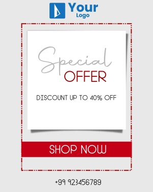 Special offer banner with discount and shop now button