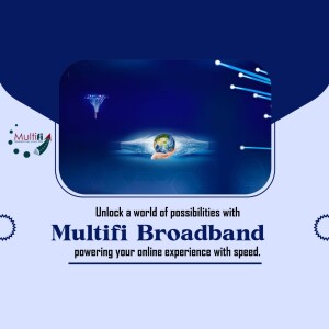 Multifi Broadband advertisement showcasing global connectivity and speed.