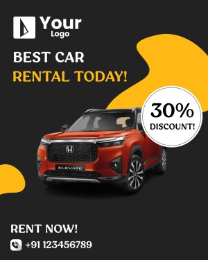 Red SUV car rental advertisement with 30% discount