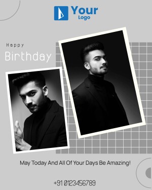 Black and white portrait of a man with birthday wishes