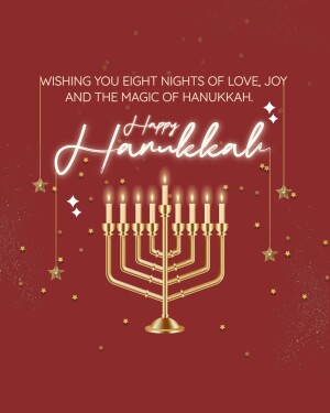 Hanukkah greeting with menorah and sparkling lights