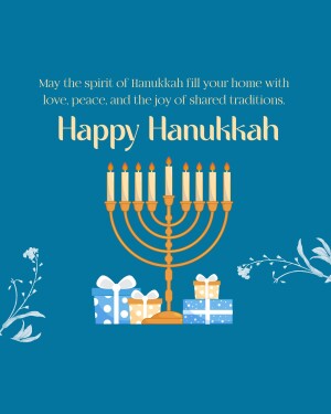 Hanukkah menorah with gifts and floral decorations