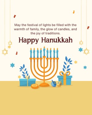 Hanukkah menorah with gifts and decorations