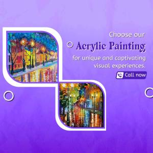 Advertisement for unique and captivating acrylic paintings featuring a vibrant street scene.