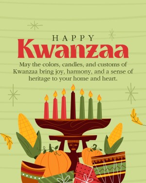 Kwanzaa celebration with Kinara, fruits, and traditional decorations