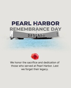 Pearl Harbor Remembrance Day memorial image with the USS Arizona Memorial and a poppy.