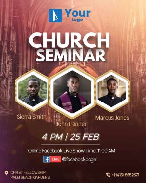 Poster advertising a church seminar with speaker details and event information.