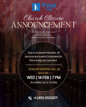 Church closure announcement due to inclement weather