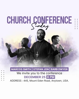 Image promoting a church conference featuring Marcos Smith, Stefan Jon, and Barb Dwyer.