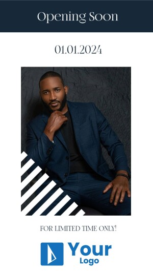 A professional man in a suit with 'Opening Soon' text and a date.