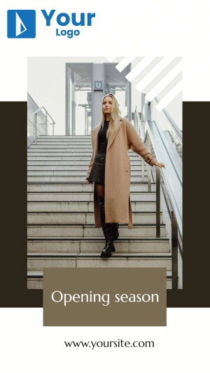 Woman in a beige coat walking down stairs