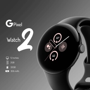 Close-up of the Google Pixel Watch 2 with a detailed watch face.