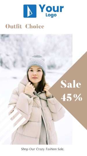 Woman in winter coat with sale promotion