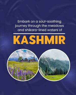 Kashmir travel advertisement with scenic landscapes