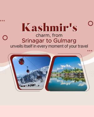 Promotional image showcasing the beauty of Kashmir, featuring scenes from Srinagar and Gulmarg.