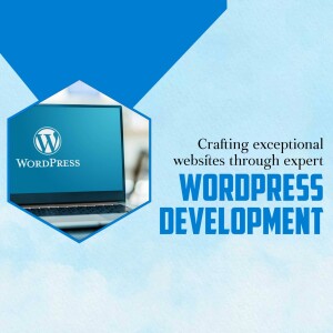 Image showcasing WordPress development services with a laptop displaying the WordPress logo.
