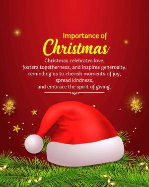 Image with a Santa hat, Christmas tree branches, and text about the importance of Christmas.