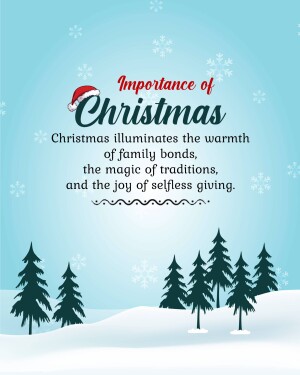 Christmas message with Santa hat, snow, and pine trees