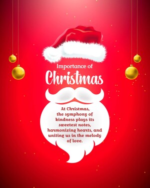 Christmas greeting card with Santa's beard and hat, and golden ornaments.