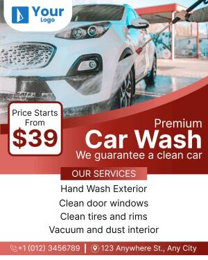 Advertisement for a premium car wash service with a price starting from $39.