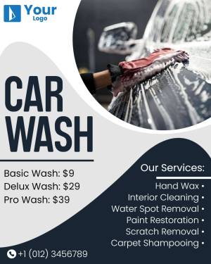 Flyer advertising car wash services with pricing and details.