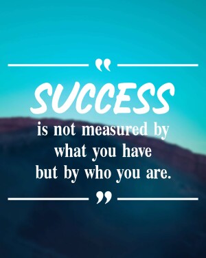Motivational quote about success and self-worth with a blurred mountain background.