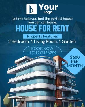 Advertisement for a house for rent with property features and contact information.