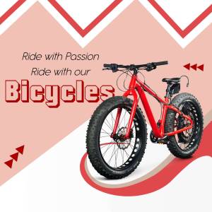 Red fat tire bicycle with the text 'Ride with Passion' and 'Bicycles'