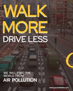 Image promoting walking over driving to reduce air pollution in a city.
