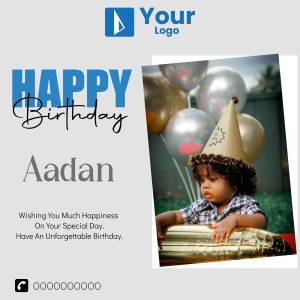 Birthday greeting card with a cute baby and balloons