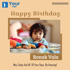 Birthday greeting with a baby photo and name