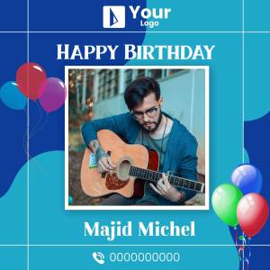 Birthday greeting with a photo of Majid Michel playing guitar