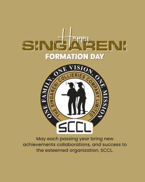 Singareni Formation Day celebration poster with logo and text.