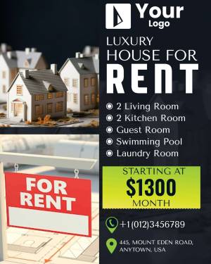 Advertisement for a luxury house rental with details on amenities and price.