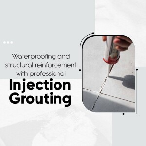 Close-up of injection grouting being applied to a tile crack for waterproofing and structural repair.