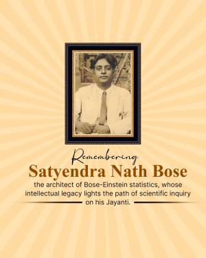 Portrait of Satyendra Nath Bose in a frame with text commemorating his birth anniversary.