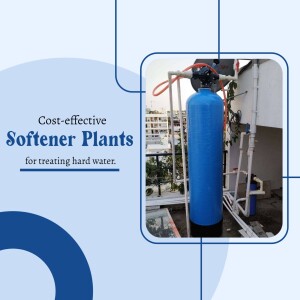 Blue water softener plant installed on a rooftop