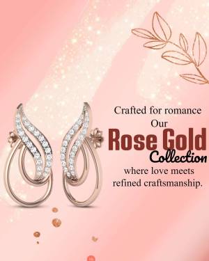 Close-up of rose gold earrings with diamonds, showcasing the Rose Gold Collection.