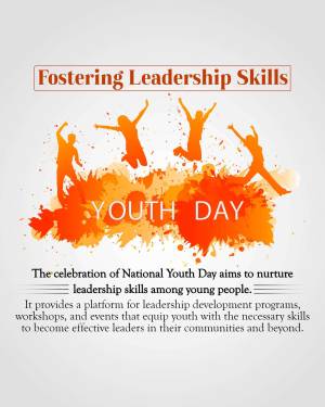Youth Day celebration poster with silhouettes of young people and orange watercolor splash.