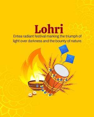 Lohri festival celebration with bonfire, drum, and kites