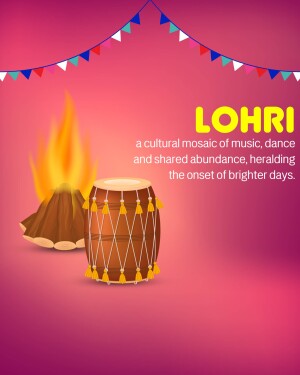 Lohri festival illustration with bonfire and dhol drum