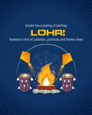 Lohri festival celebration with bonfire, kites, and drums