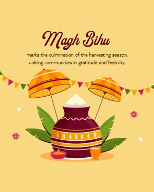 Illustration of Magh Bihu celebration with traditional elements